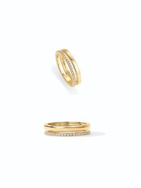 PAVOI 18K Gold Plated Cubic Zirconia Dual Stacking Rings Eternity, size 6